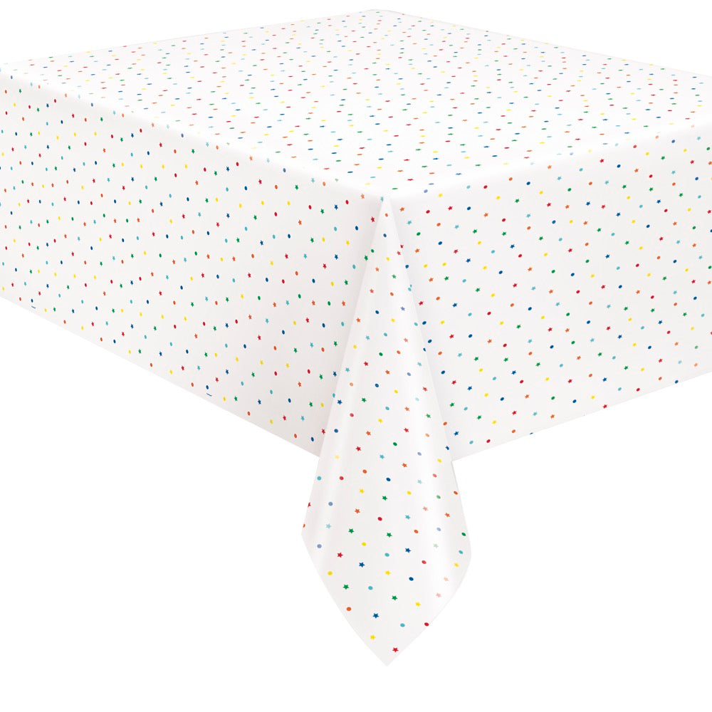 Dots and Stars Birthday Rectangular Plastic Table Cover 54in x 84in