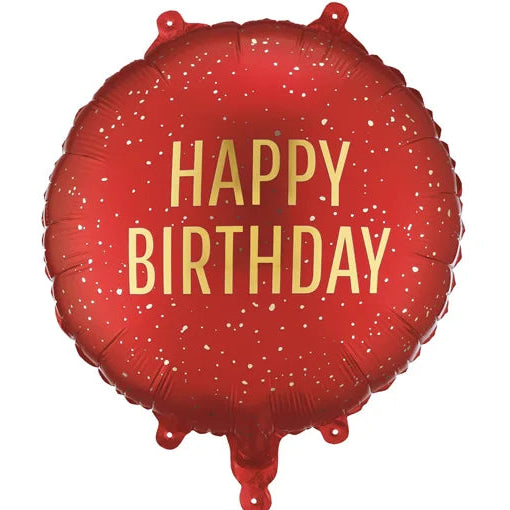 #063 Happy Birthday Red & Gold 18in Balloon