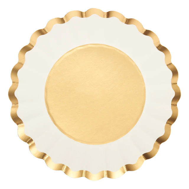 Gold and White 8in Scalloped Salad/Dessert Plates 8ct