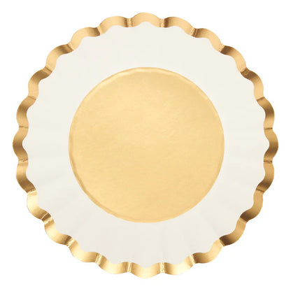 Gold and White 8in Scalloped Salad/Dessert Plates 8ct