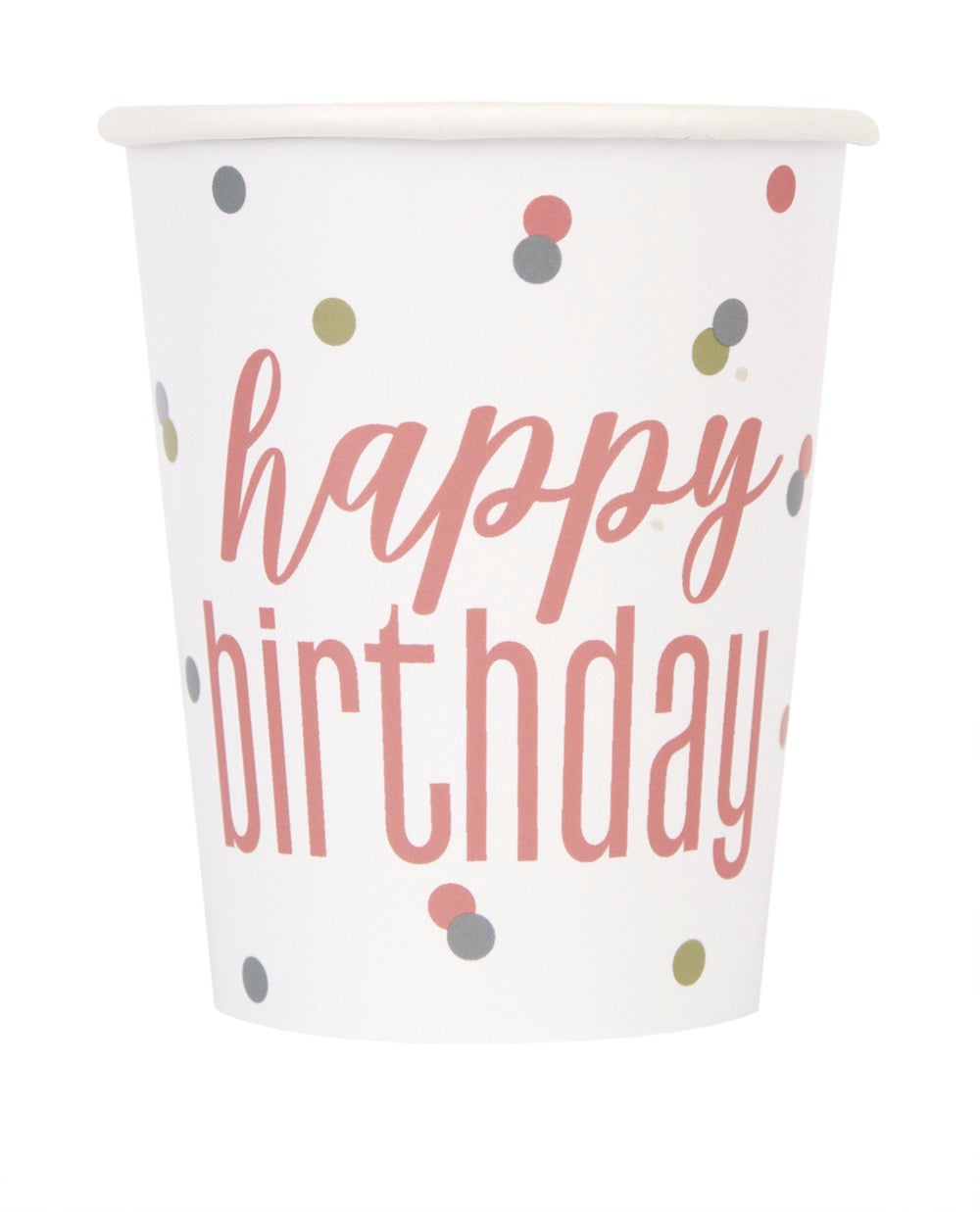 Glitz Rose Gold Happy Birthday Cups 9oz
