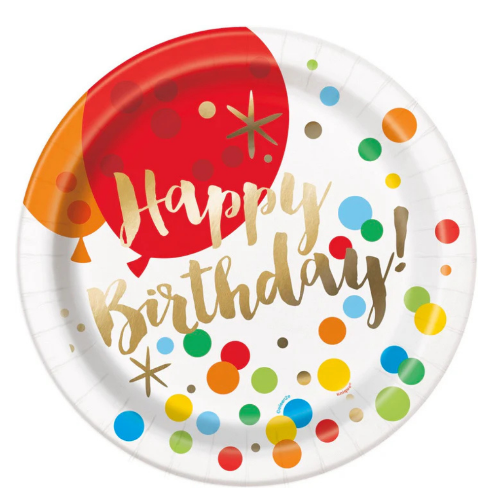 Glitzy Gold Foil Birthday Round 9in Dinner Plates 8ct