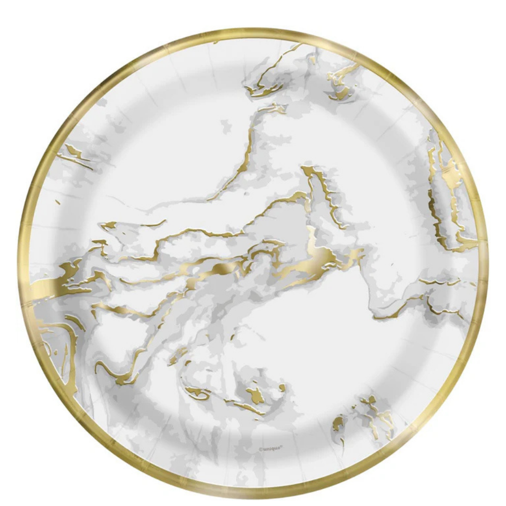 Gold Foil Marble Round 9in Dinner Plates 10ct