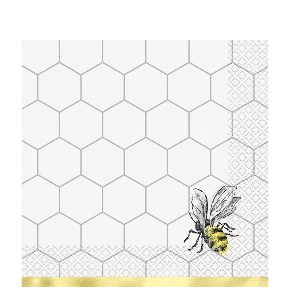 Golden Bumble Bee Lunch Napkins 16ct - Foil Stamping