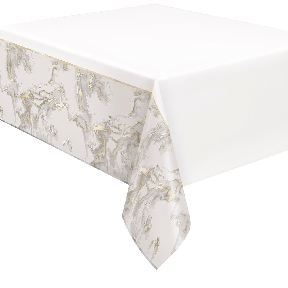 Grey Marble Foil Rectangular Plastic Table Cover 54in x 84in