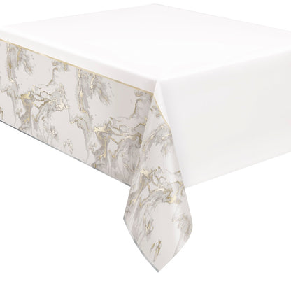 Grey Marble Foil Rectangular Plastic Table Cover 54in x 84in