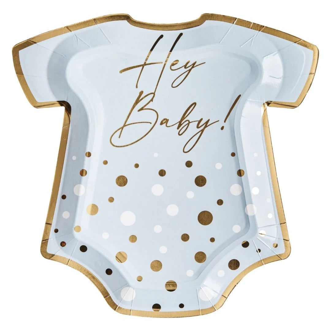 Hey Baby Blue 8in Onesie Salad/Dessert Plates 8ct