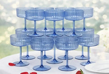 Vintage Ribbed Plastic Champagne Coupe Glasses (Blue)