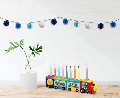 Chanukah Express Hand-Painted Ceramic Menorah