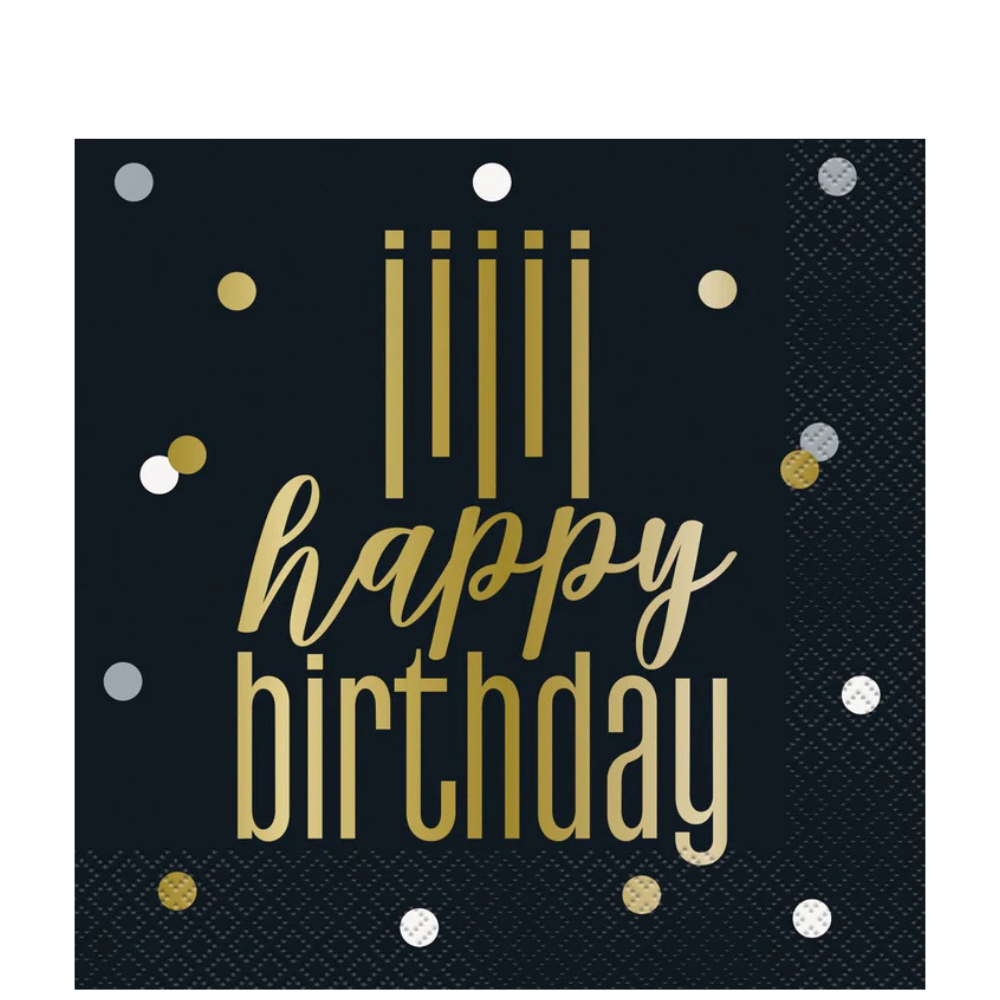 Metallic Happy Birthday Lunch Napkins 16ct