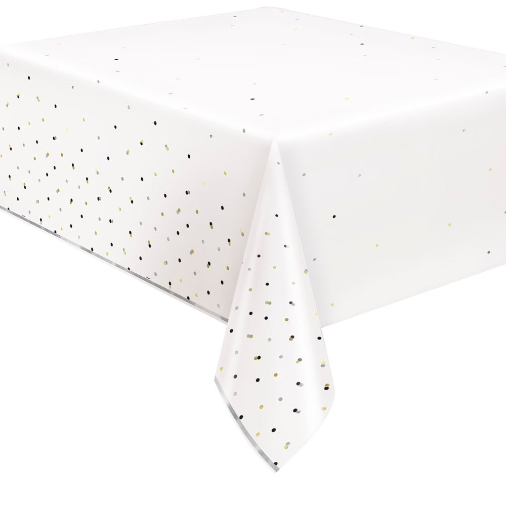 Modern Gold Confetti Rectangular Foil Table Cover 54in x 84in