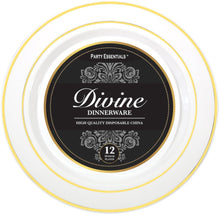 White Premium Plastic Plates & Bowls With Gold Rim 12ct