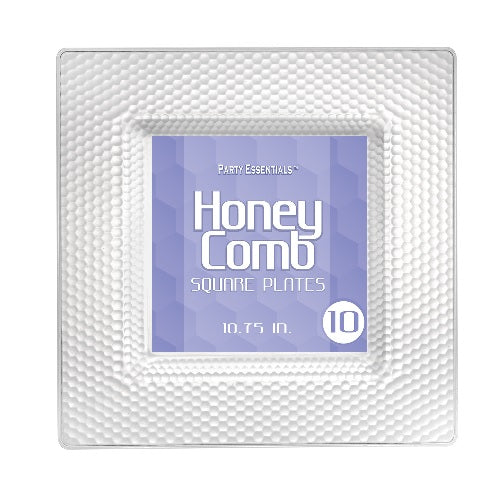 HoneyComb Square Plates - Clear 10 Ct.