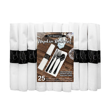 Linen-Feel Napkin Rolls With Cutlery - Black 25 Ct.