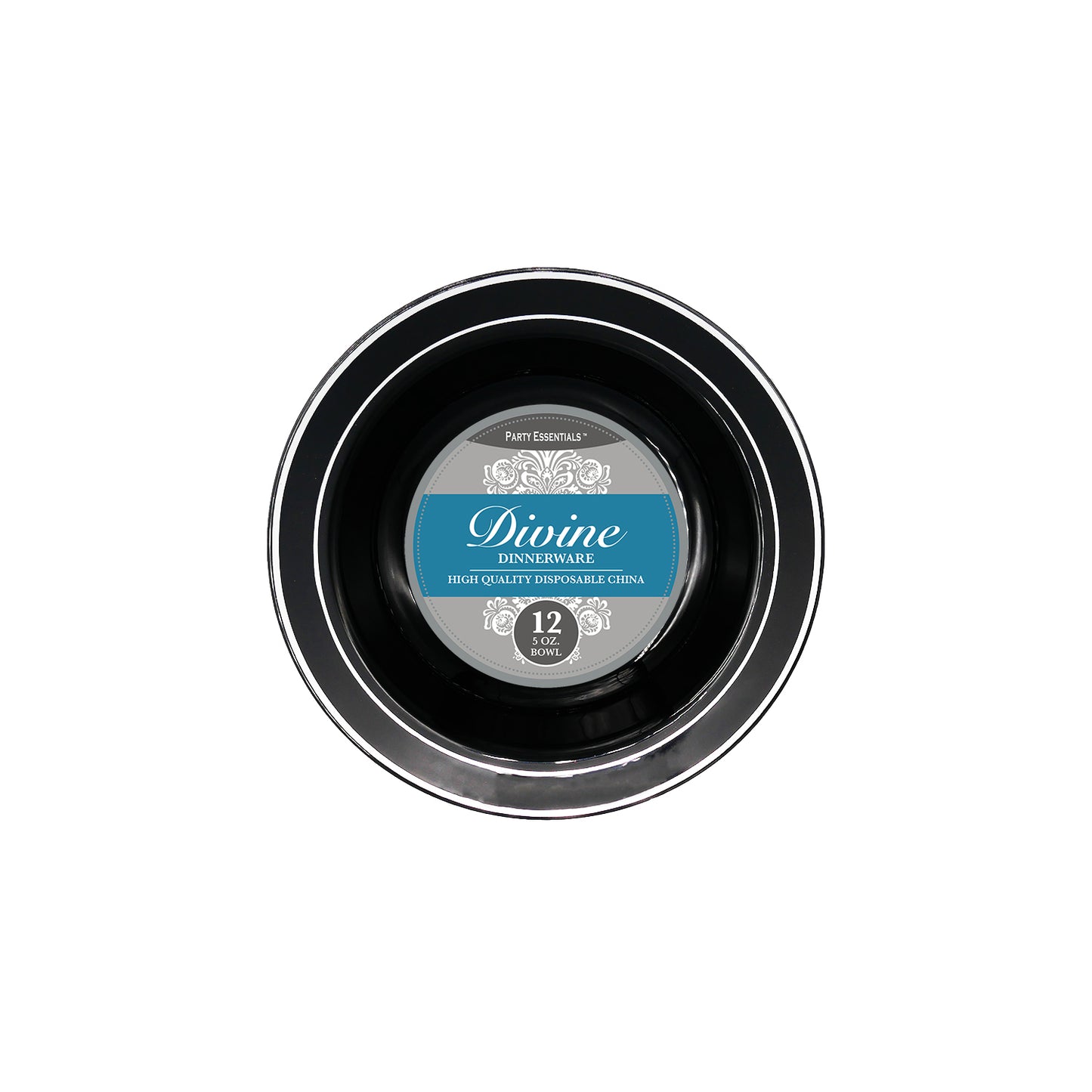 Black Plastic Plates Silver Rim 12ct