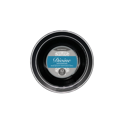 Black Plastic Plates Silver Rim 12ct