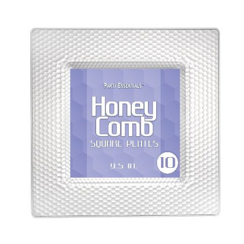 HoneyComb Square Plates - Clear 10 Ct.