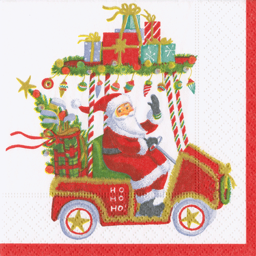 Santa'S Golf Cart Napkin Box Cocktail 40ct