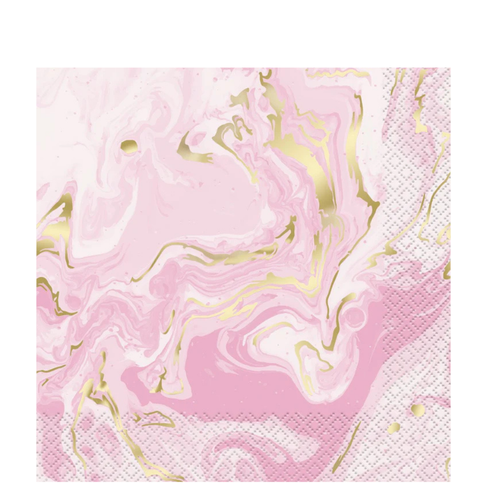 Pink Foil Marble Lunch Napkins 16ct