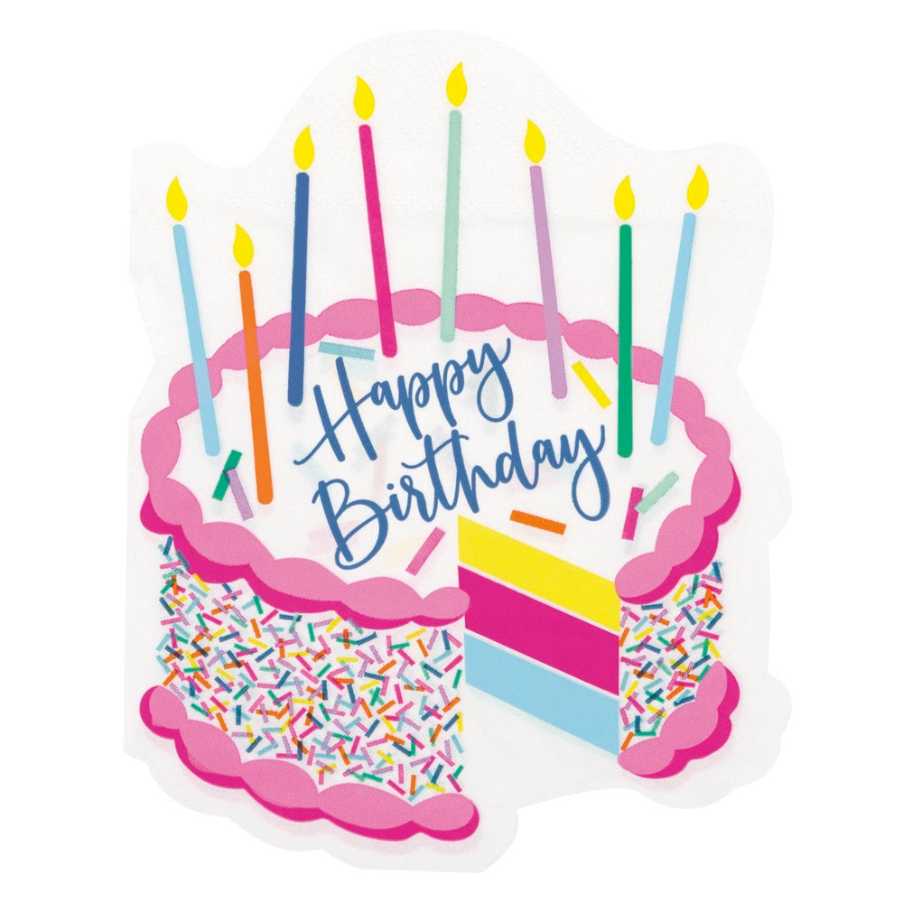 Pink Sprinkles Cake Shaped Lunch Napkins 16ct