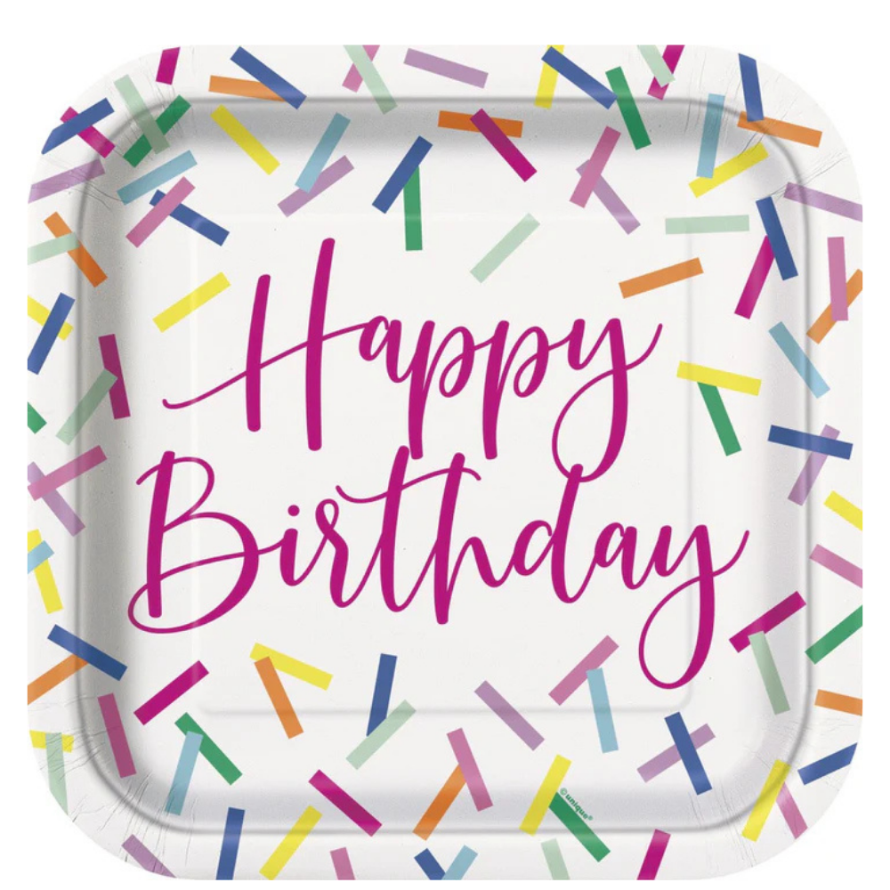 Pink Sprinkles Square 9in Dinner Plates 8ct