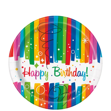 Rainbow Ribbons Birthday Round 7in Dessert Plates 8ct