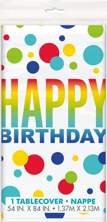 Rainbow Spots Birthday Rectangular Plastic Table Cover 54in x 84in