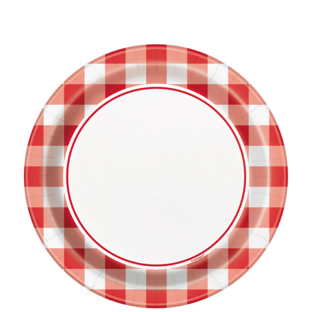Red Gingham Round 7in Dessert Plates 8ct