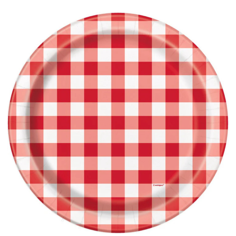 Red Gingham Round 9in Dinner Plates 8ct