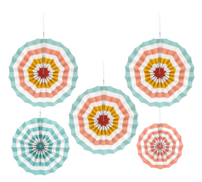 Poolside Summer Assorted Paper Fan Decorations 5ct