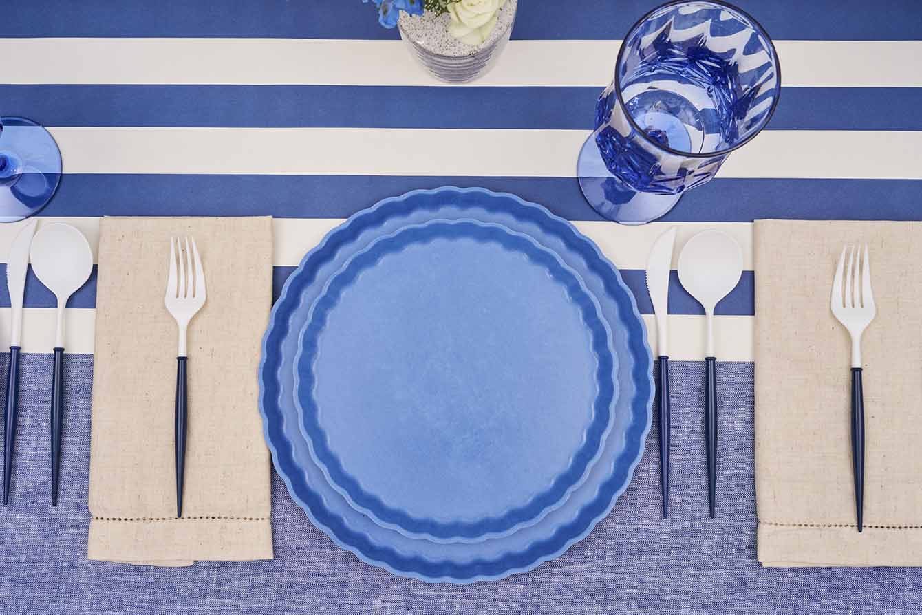 French Blue Eco Pleated 11in Dinner Plates 8ct