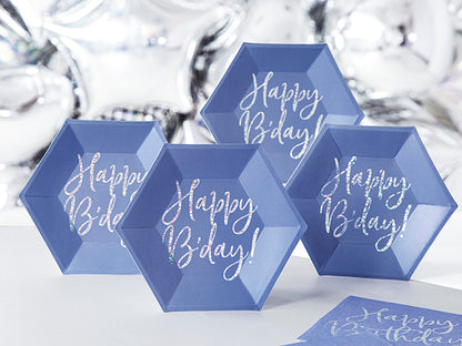 Happy Birthday Navy Sparkle 8in Plates 6ct