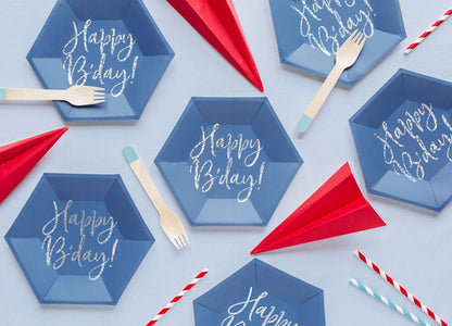 Happy Birthday Navy Sparkle 8in Plates 6ct