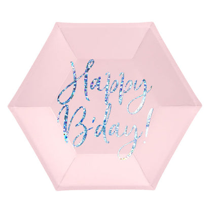 Happy Birthday Pink Sparkle 8in Plates 6ct