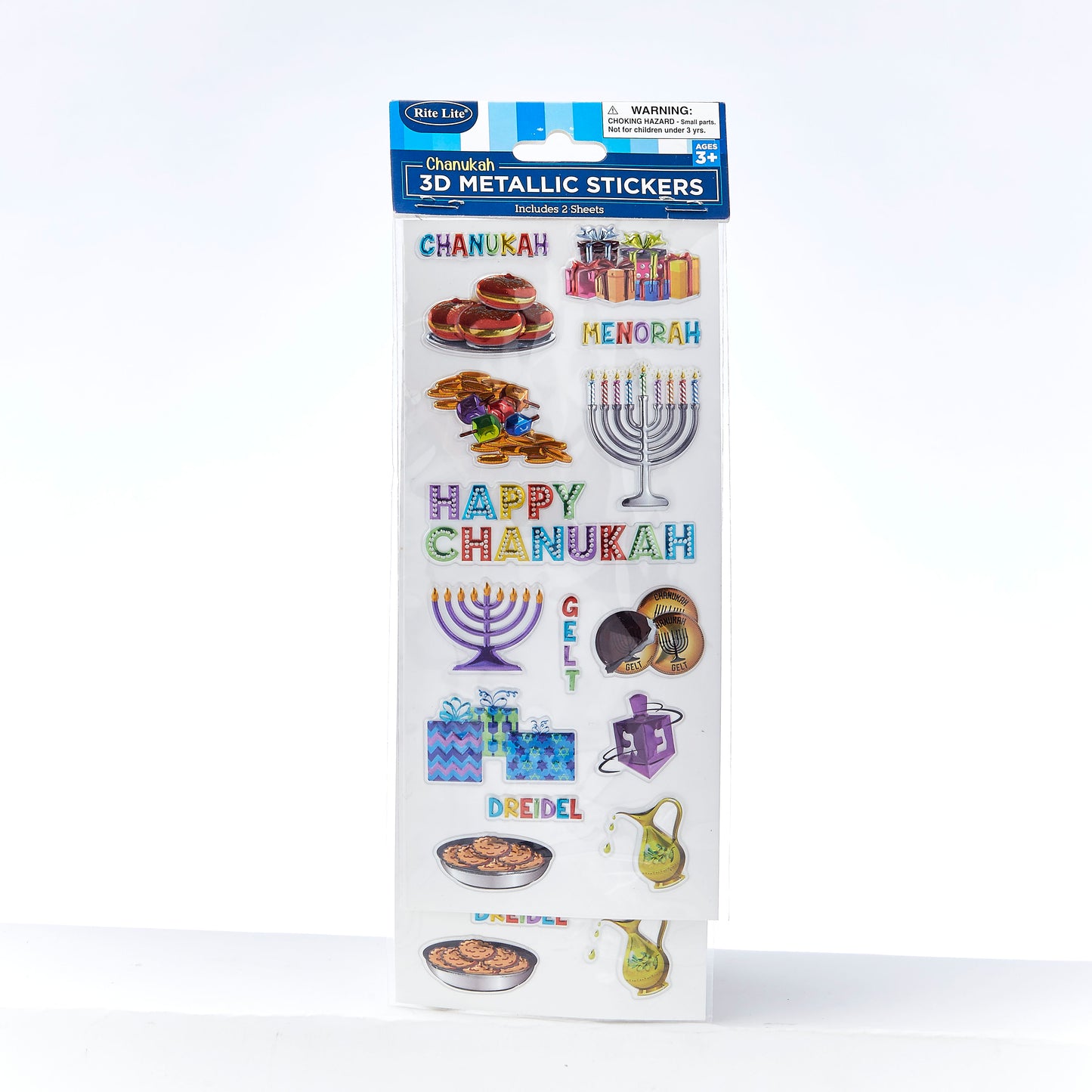 Chanukah 3D Metallic Stickers, 2 Sheets