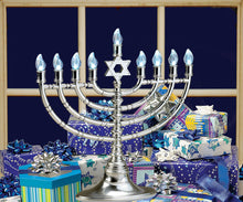 Silvertone LED Menorah with Clear Bulbs