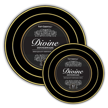 Black Plastic Plates Gold Rim 12ct