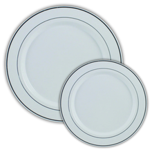 Regal White Premium Plastic Plates with Silver Trim