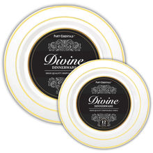 White Premium Plastic Plates & Bowls With Gold Rim 12ct