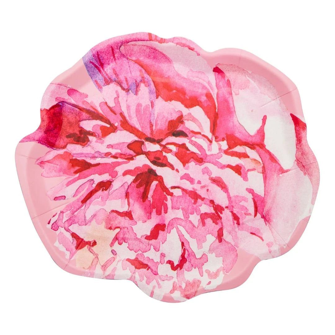 Pink Peonies 8in Shaped Salad/Dessert Plates 8ct