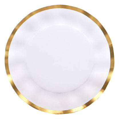 White and Gold Wavy 10.5in Dinner Plates 8ct