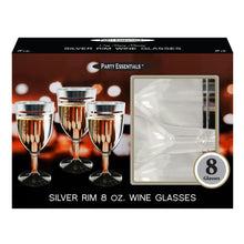 8 oz. 1 pc. Wine Glasses Box Set - Clear w/Silver Rim 8ct