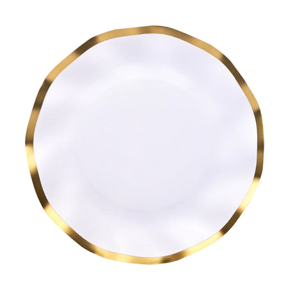 White and Gold Wavy 8in Salad/Dessert Plates 8ct