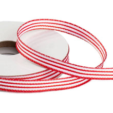 Red & White Ticking Wired Ribbons (6 Spools @ 10yds long)