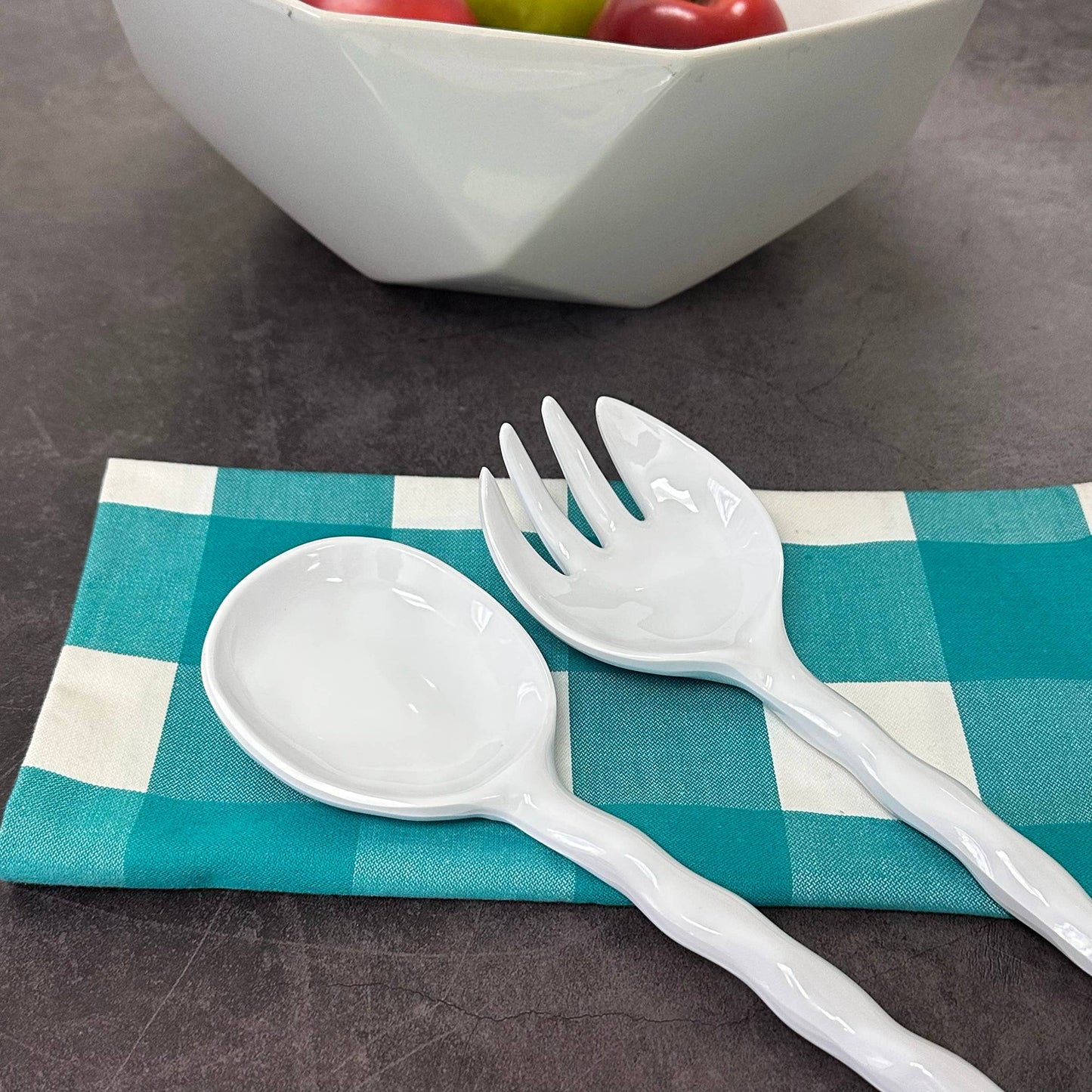 2-Piece White 11" Melamine Salad Server