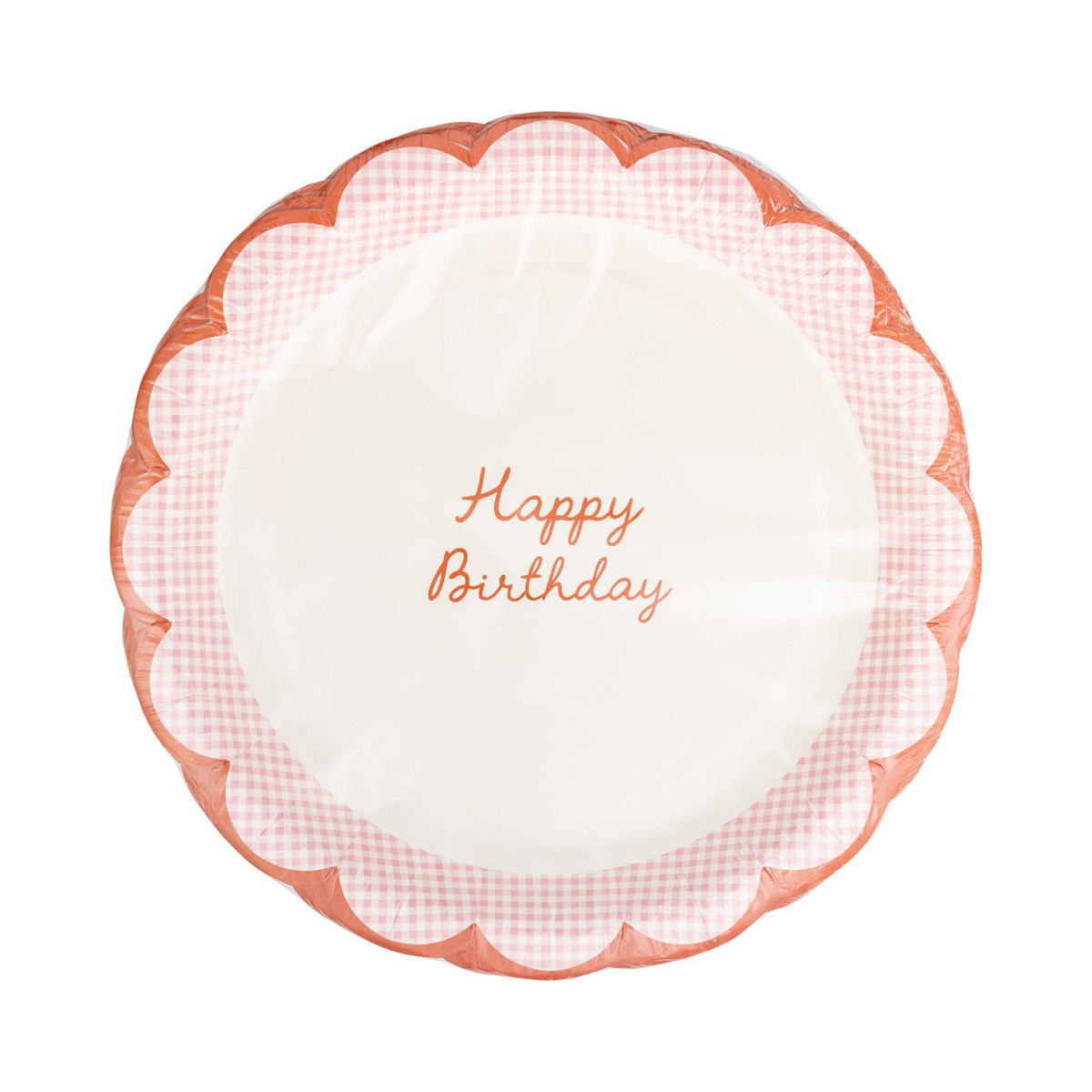 Pink Scallop Gingham Happy Birthday 9" Paper Plate