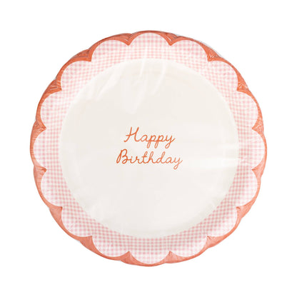 Pink Scallop Gingham Happy Birthday 9" Paper Plate
