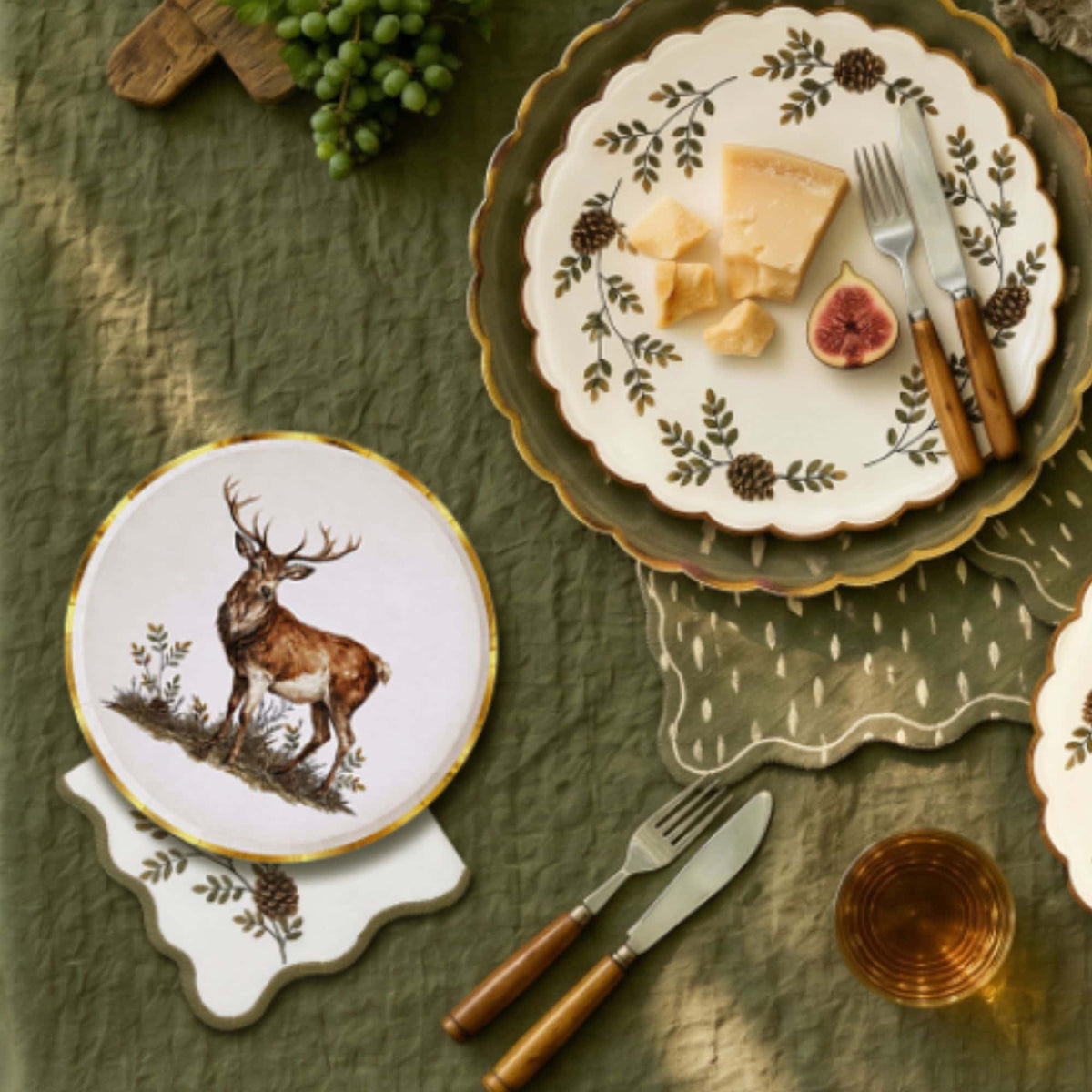 Evergreen Sprig Wavy Edge Cocktail Napkin