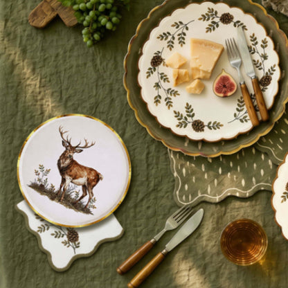Evergreen Sprig Wavy Edge Cocktail Napkin