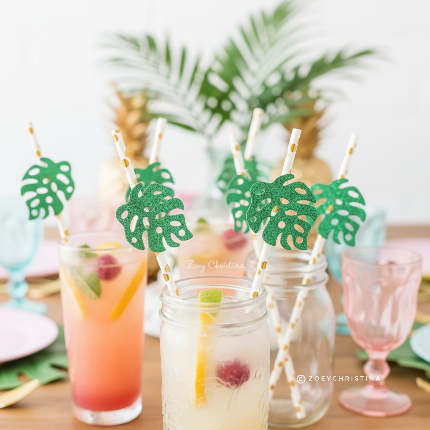 12 Pack - Tropical Leaf Paper straws